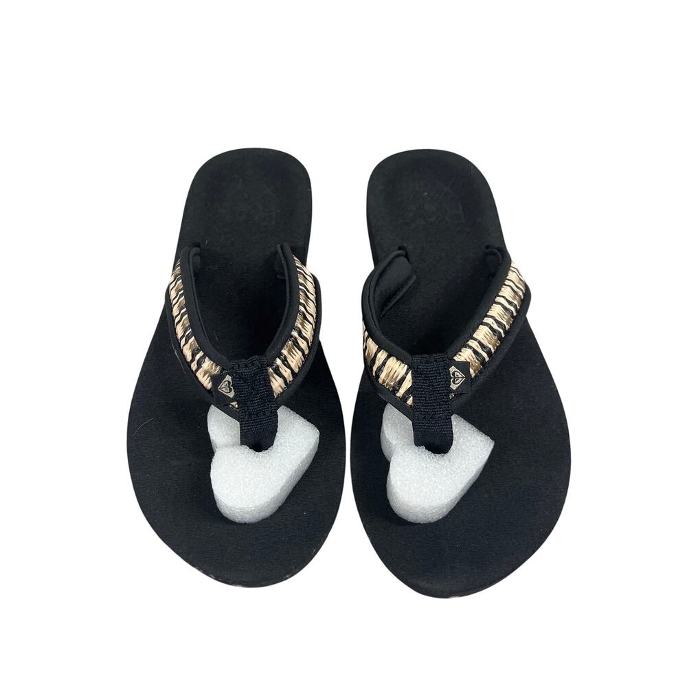 Roxy Sz 7 Black Tide Pool Slip On Flat Thong Flip Flop Summer Beach Sandals